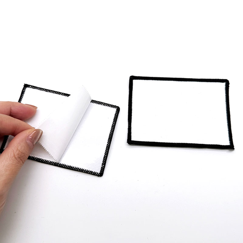 3 1/2' x 2 1/2' Rectangle Sublimation Fabric Merrow Patch with Adhesive