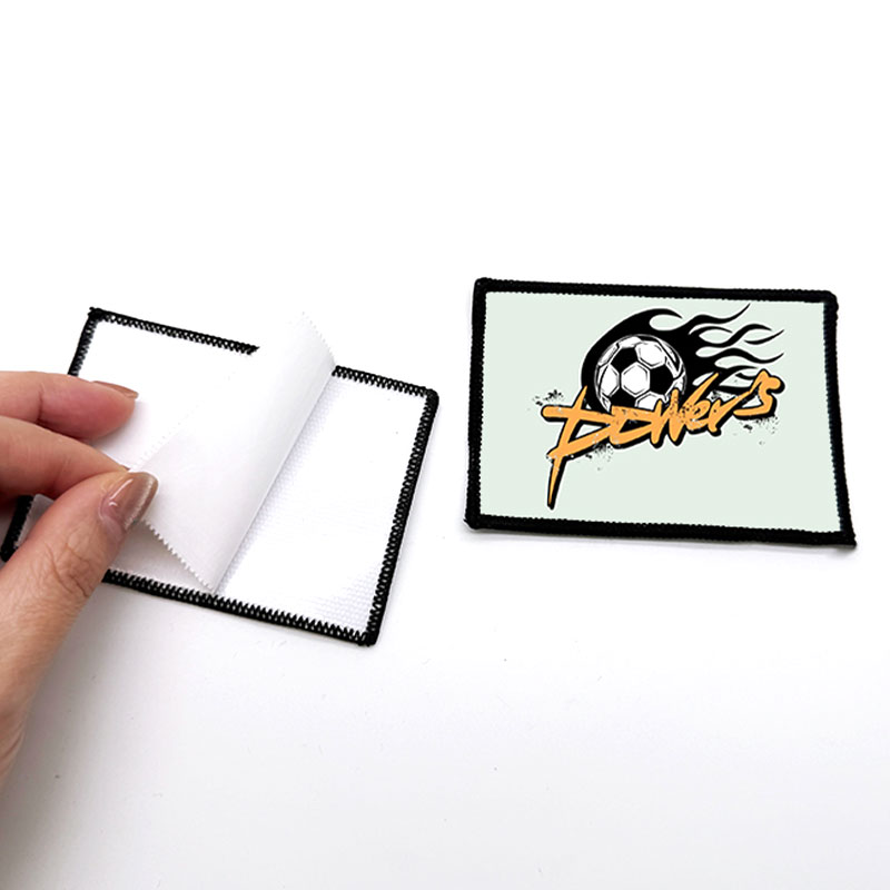 3 1/2' x 2 1/2' Rectangle Sublimation Fabric Merrow Patch with Adhesive