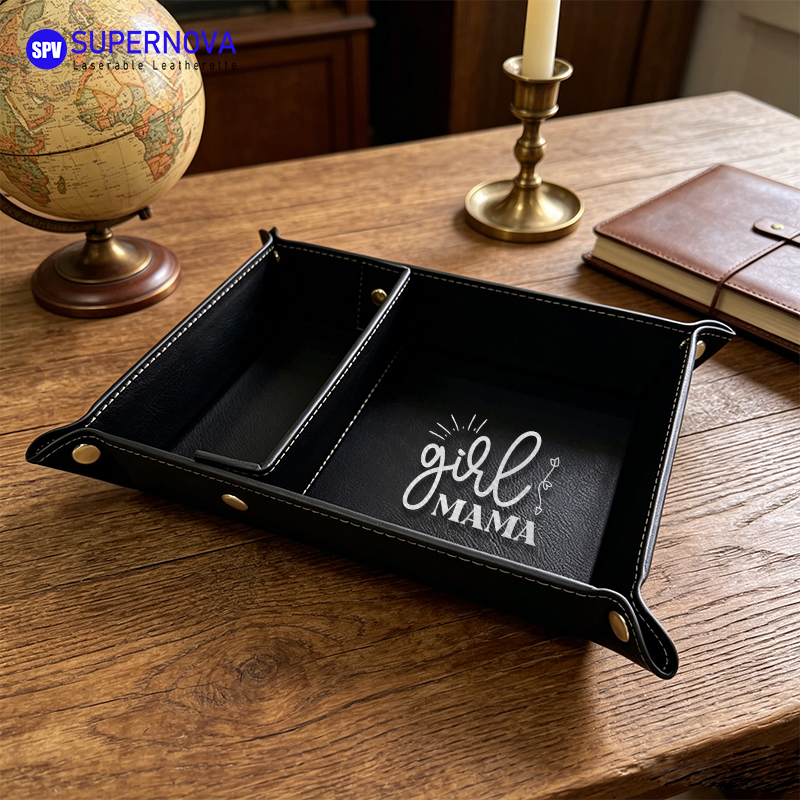 Laserable Leatherette Divided Catchall Tray Laserable Leatherette Divided Catchall Tray