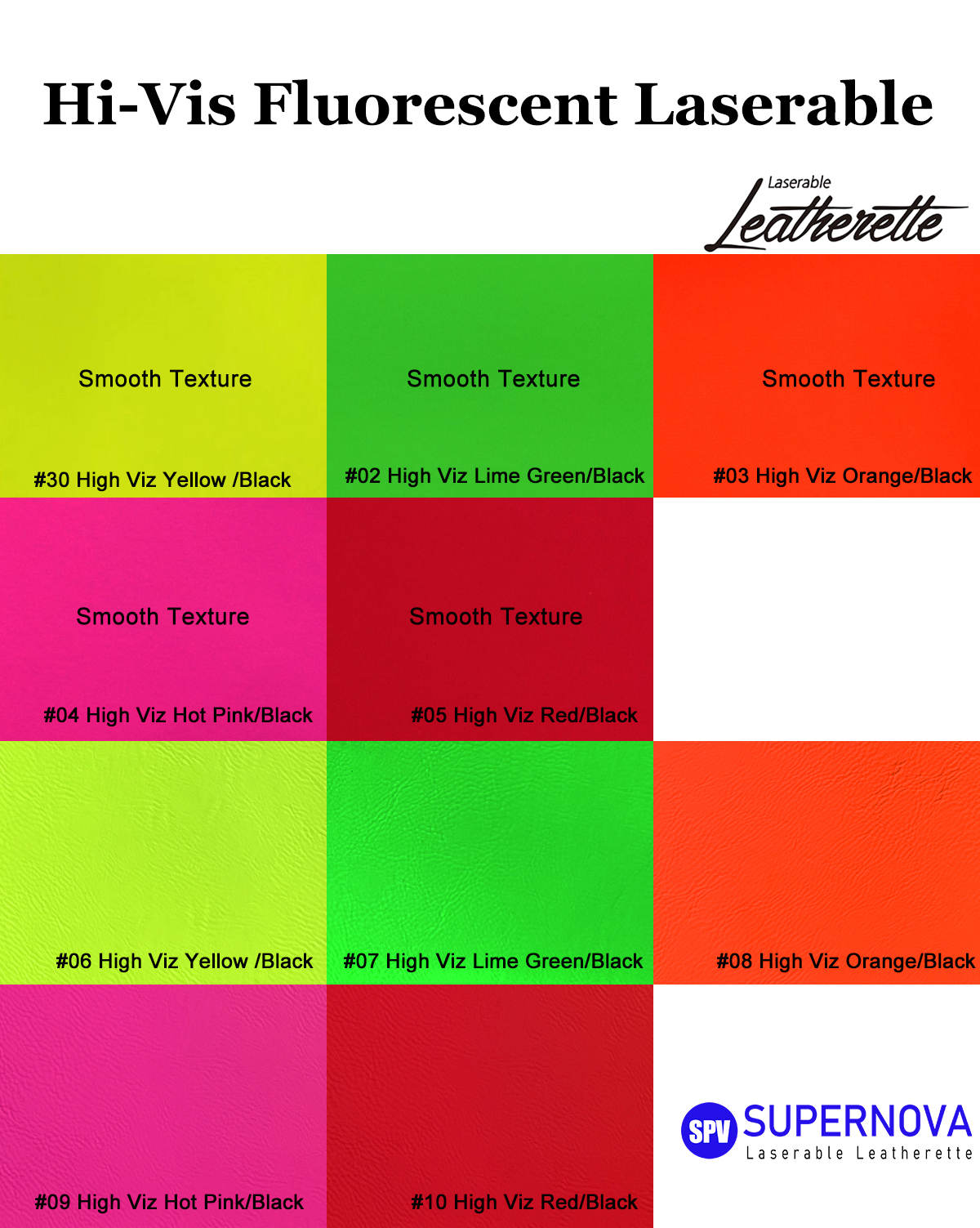 Hi-Vis Fluorescent Laserable Leatherette Sheet with adhesive/without adhesive