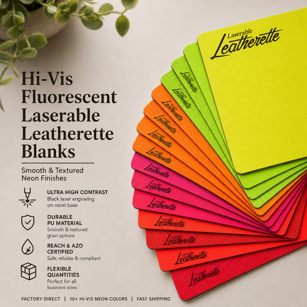 Hi-Vis Fluorescent Laserable Leatherette Sheet with adhesive/without adhesive