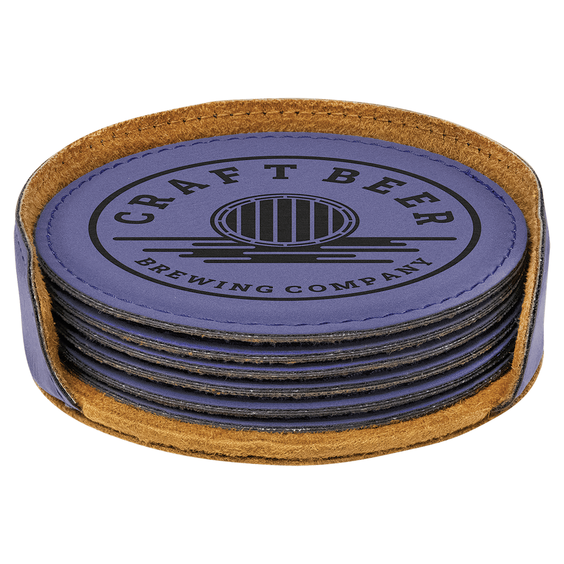 Laserable Leatherette Round 6-Coaster Set Laserable Leatherette Round 6-Coaster Set