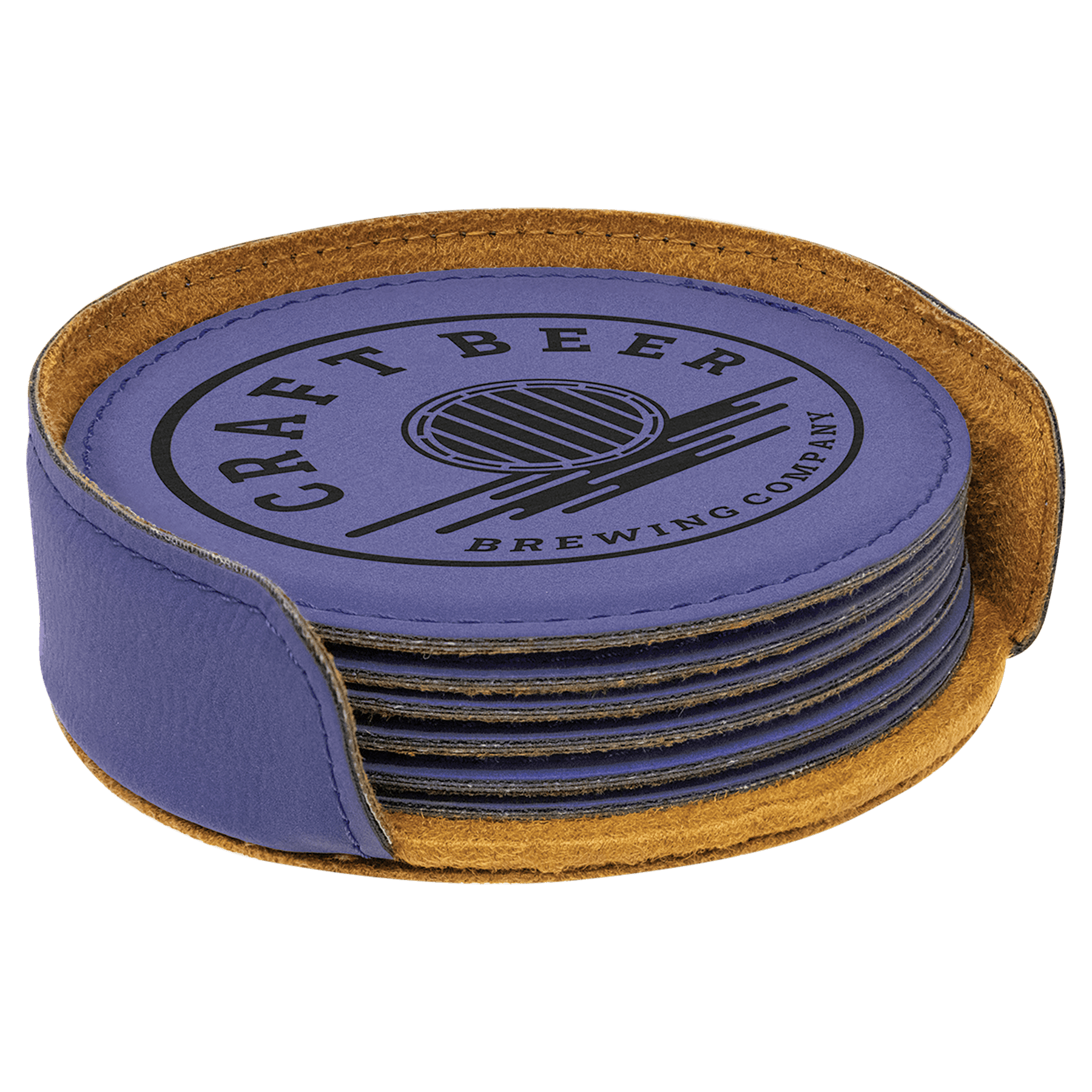 Laserable Leatherette Round 6-Coaster Set Laserable Leatherette Round 6-Coaster Set