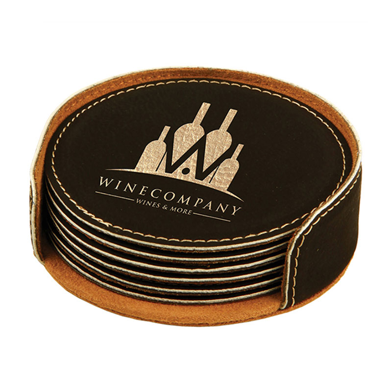 Laserable Leatherette Round 6-Coaster Set Laserable Leatherette Round 6-Coaster Set
