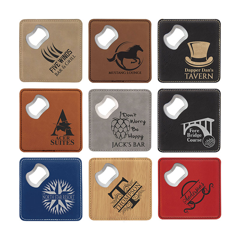 Square Laserable Leatherette Bottle Opener Coaster
