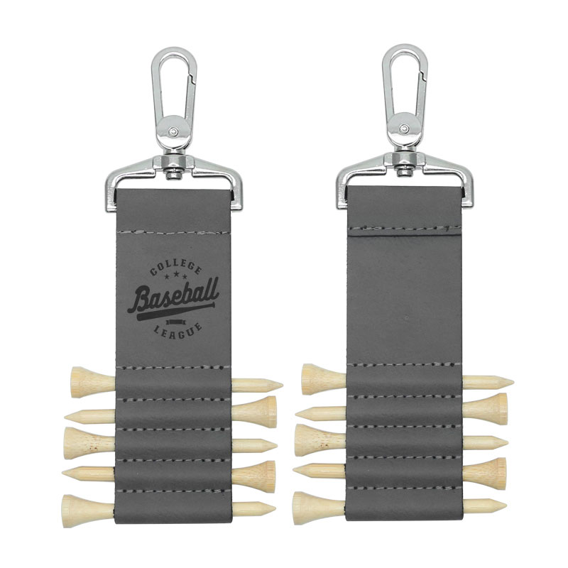 Laserable Leatherette Golf Bag Tag Keychain with 5 Wooden Tees