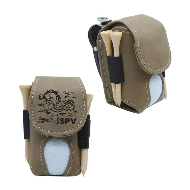 Laserable Leatherette Golf Ball Holder with 5 Wooden Tees Laserable Leatherette Golf Ball Holder with 5 Wooden Tees