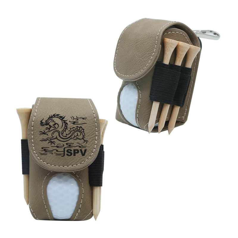 Laserable Leatherette Golf Ball Holder with 5 Wooden Tees Laserable Leatherette Golf Ball Holder with 5 Wooden Tees