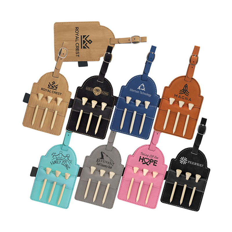Laserable Leatherette Golf Bag Tag with Tees Laserable Leatherette Golf Bag Tag with Tees