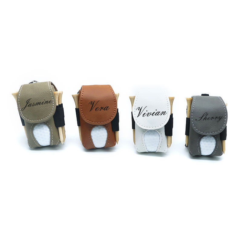 Laserable Leatherette Golf Ball Holder with 5 Wooden Tees