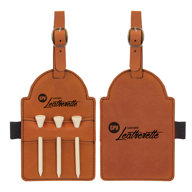 Laserable Leatherette Golf Bag Tag with Tees Laserable Leatherette Golf Bag Tag with Tees