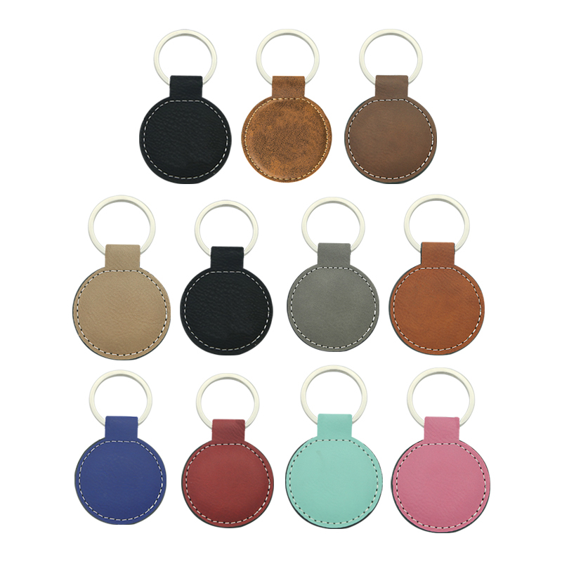 Laserable Leatherette Round Keychain