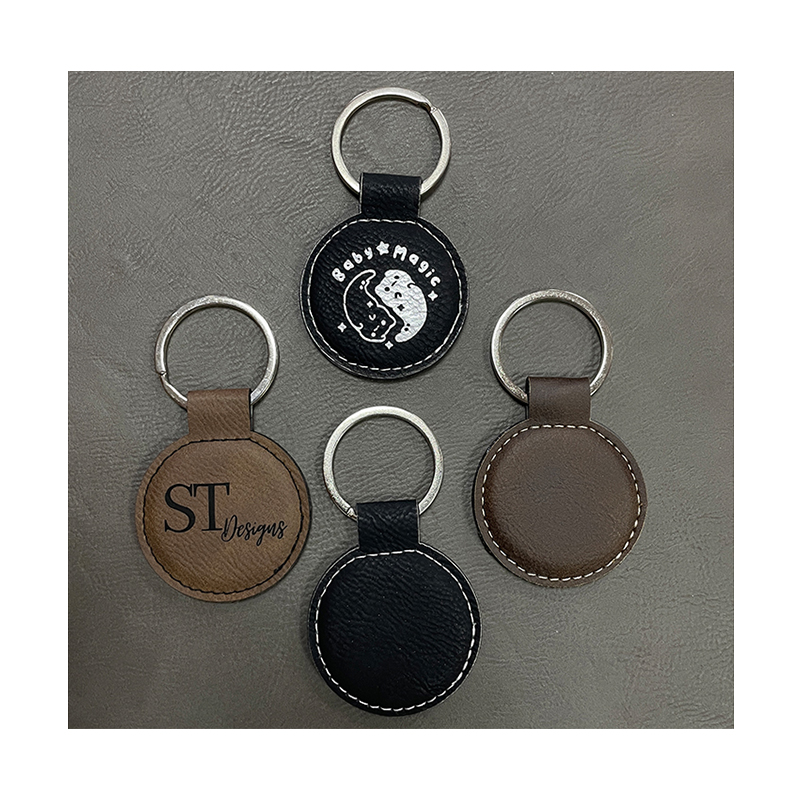 Laserable Leatherette Round Keychains with Oiled Edge Laserable Leatherette Round Keychains with Oiled Edge