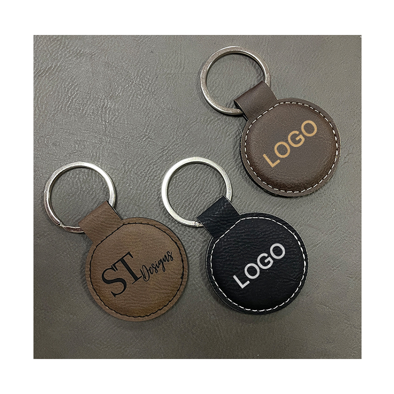 Laserable Leatherette Round Keychains with Oiled Edge Laserable Leatherette Round Keychains with Oiled Edge