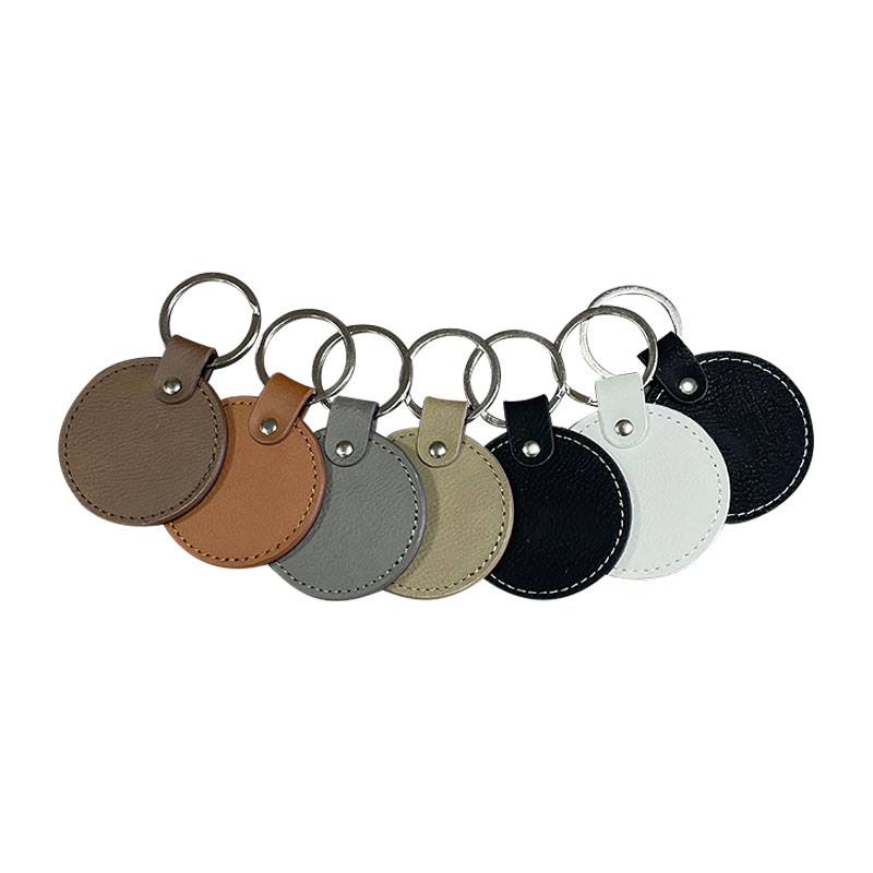 Laserable Leatherette Round Keychains with Oiled Edge