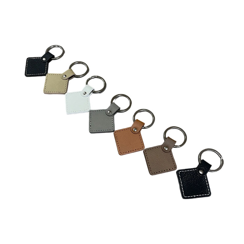 Laserable Leatherette Square Keychains with Oiled Edge