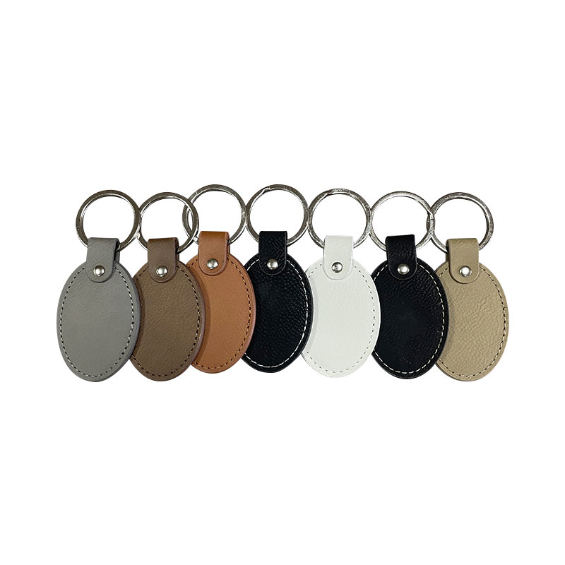 Laserable Leatherette Oval Keychains with Oiled Edge