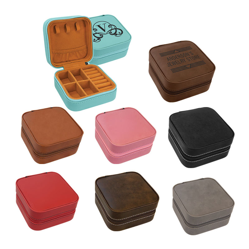 4×4 Laserable Leatherette Travel Jewelry Box with Tan Lining