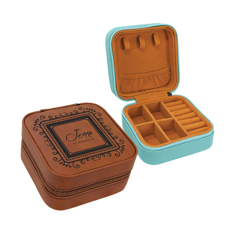 4×4 Laserable Leatherette Travel Jewelry Box with Black Lining 4×4 Laserable Leatherette Travel Jewelry Box with Black Lining