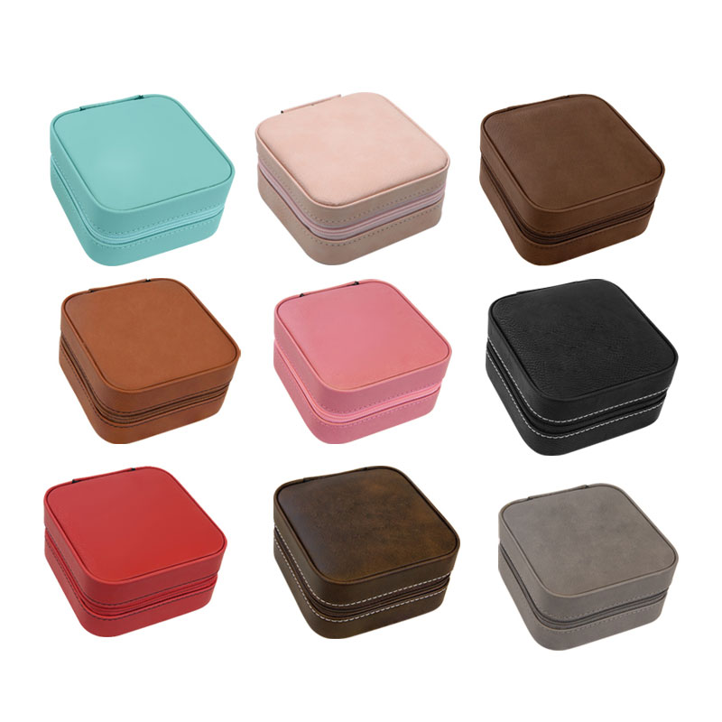 4×4 Laserable Leatherette Travel Jewelry Box with Black Lining