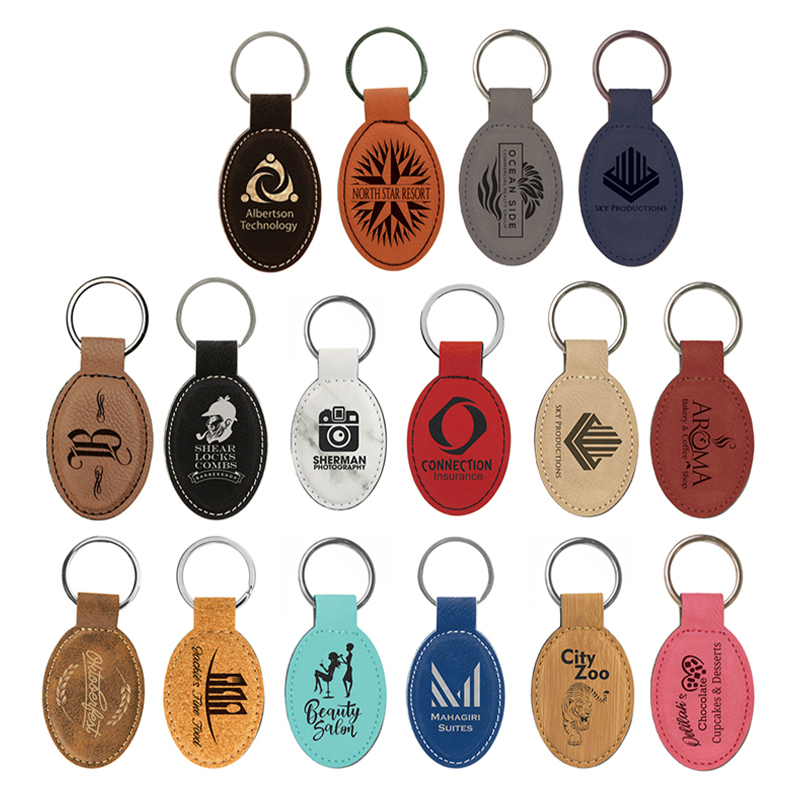 Laserable Leatherette Oval Keychain