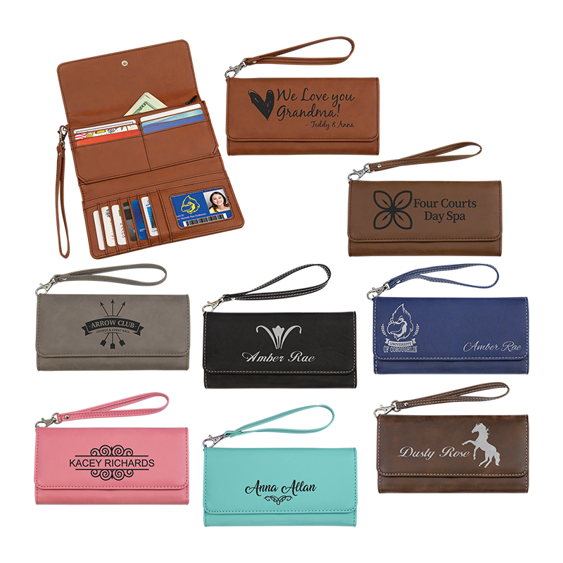 Laserable Leatherette Wallet with Strap