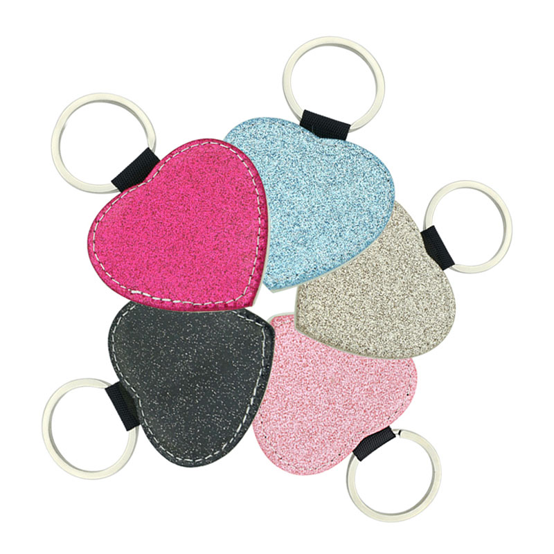 Sublimation Glittering Leatherette Heart Keychain - Single Sided Printing