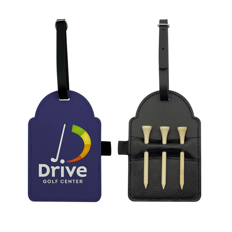 Sublimation Leatherette Golf Bag Tag with 3 Wooden Tees Sublimation Leatherette Golf Bag Tag with 3 Wooden Tees