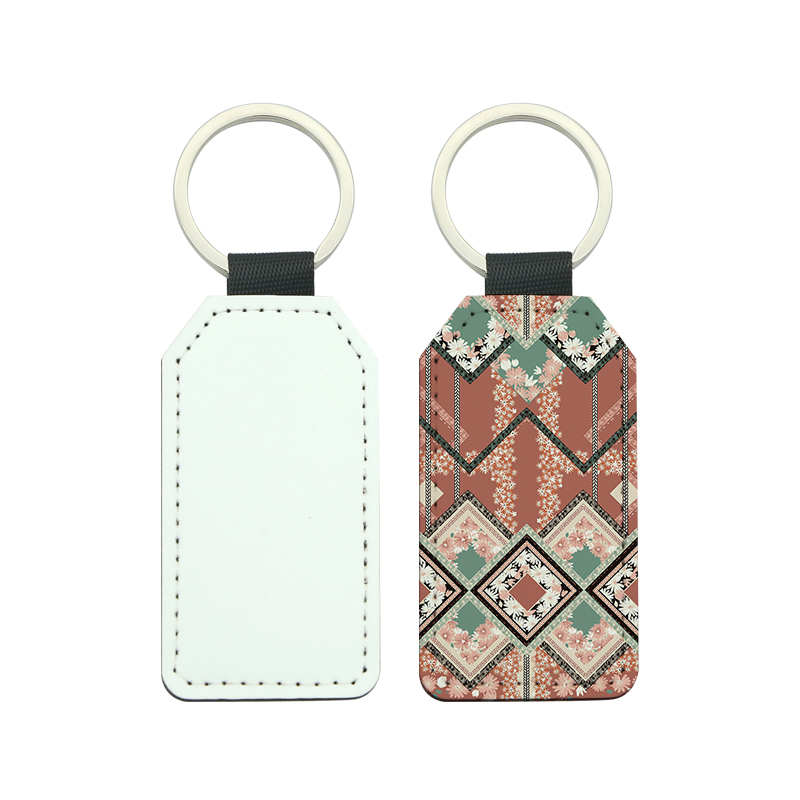 Sublimation PU Leather Rectangle with Trapezoidal Corners Keyring - Single Sided Printing Sublimation PU Leather Rectangle with Trapezoidal Corners Keyring - Single Sided Printing