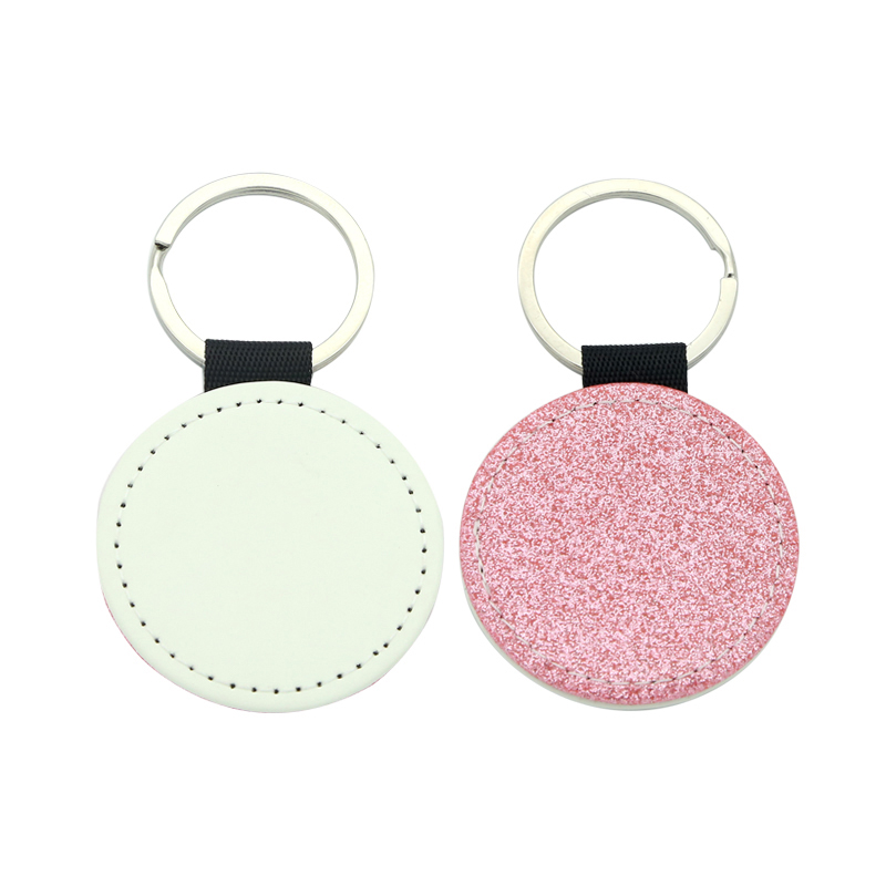 Sublimation Glittering Leatherette Round Keychain - Single Sided Printing Sublimation Glittering Leatherette Round Keychain - Single Sided Printing