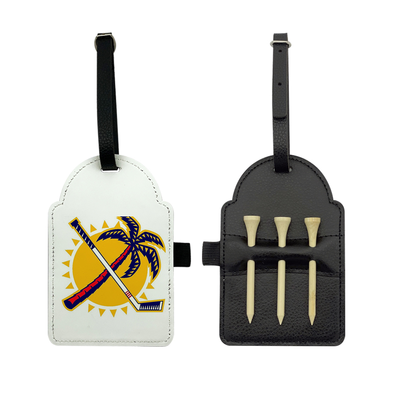 Sublimation Leatherette Golf Bag Tag with 3 Wooden Tees Sublimation Leatherette Golf Bag Tag with 3 Wooden Tees