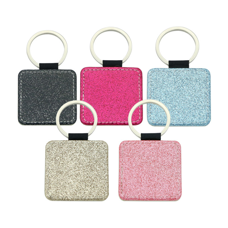 Sublimation Glittering Leatherette Square Keychain - Single Sided Printing