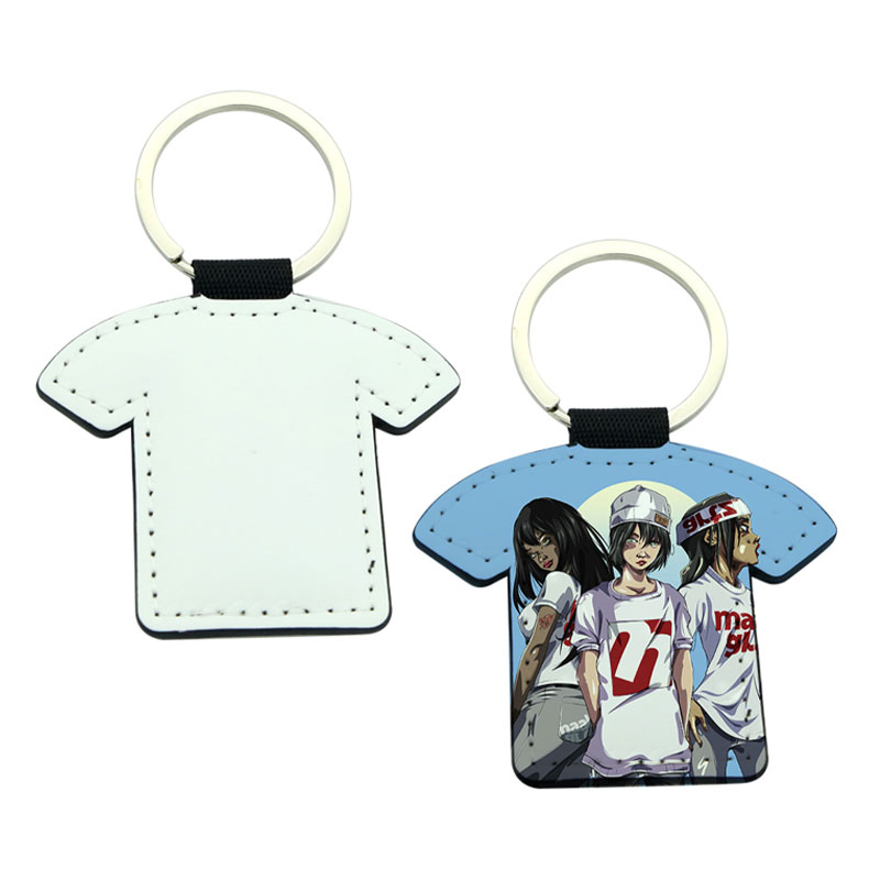 Sublimation PU Leather T-shirt Shape Keyring - Double Sided Printing Sublimation PU Leather T-shirt Shape Keyring - Double Sided Printing