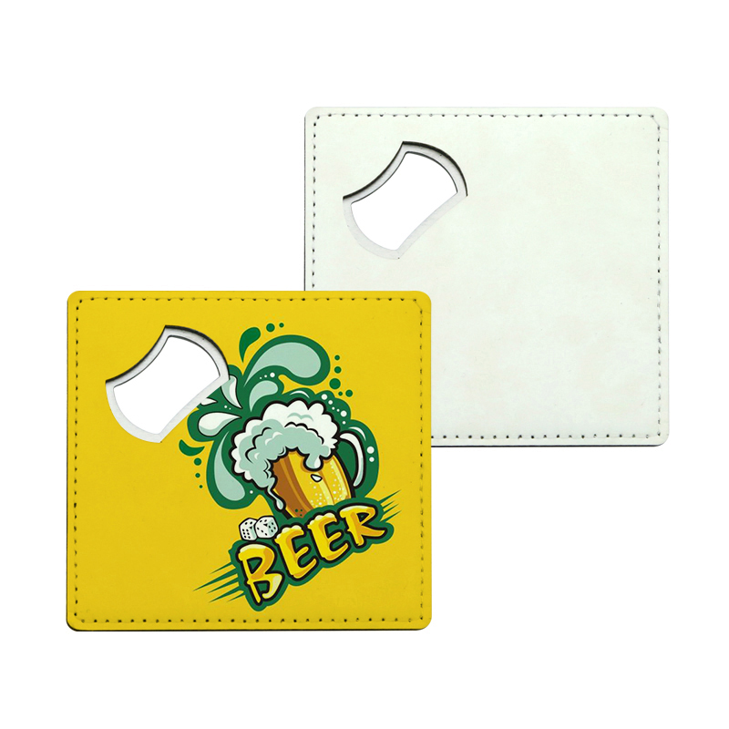 Sublimation Leatherette Stainless Steel Bottle Opener Coaster Sublimation Leatherette Stainless Steel Bottle Opener Coaster